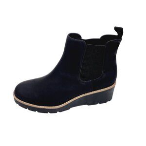 Womens athlefit Wedge Ankle Booties Size 10 Black Faux Leather